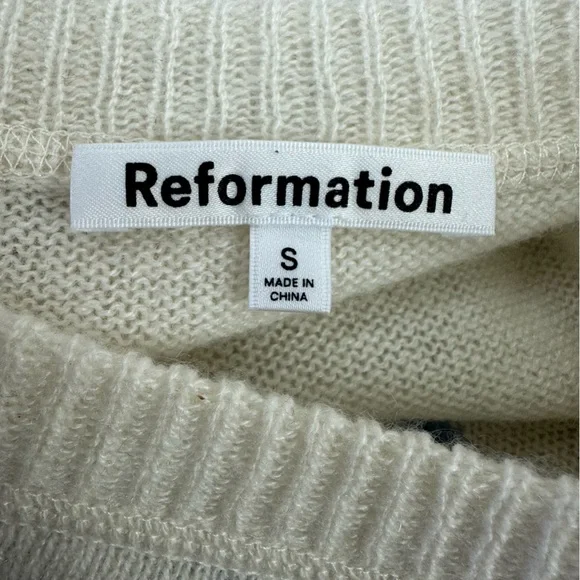 Reformation S Ivory Parisian Blue Stripe Cashmere Light Comfy Sweater - Picture 3 of 5